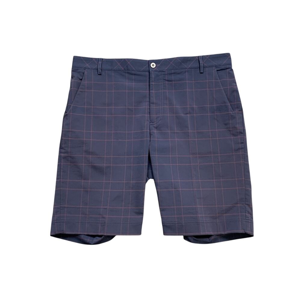 Sunice Shorts Mens 34 Navy Plum Navy Check Stretch Flat Front Pockets Chino Golf